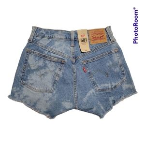 New with Tag Levi's 501 High Rise Denim Jean Shorts Size 24 Distressed Bleached